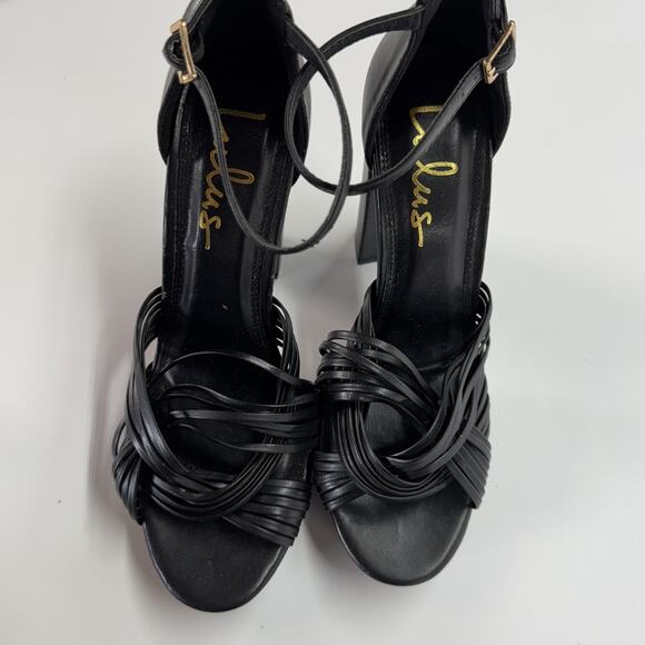 Lulus Shoes Womens Size 8 Black Sivan‎ Platform Strappy Block Heel Evening Party - Picture 4 of 10